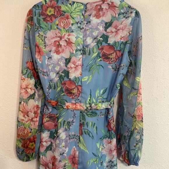 NWT Bardot Women Blue Triple Frill Wrap Floral Mini Dress Size 8 - Picture 10 of 13